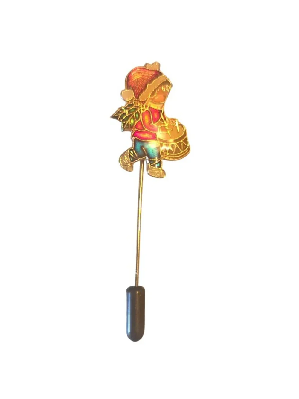 Drummer Boy Stickpin Cloisonne Enamel Vintage Christmas Holiday Jewelry